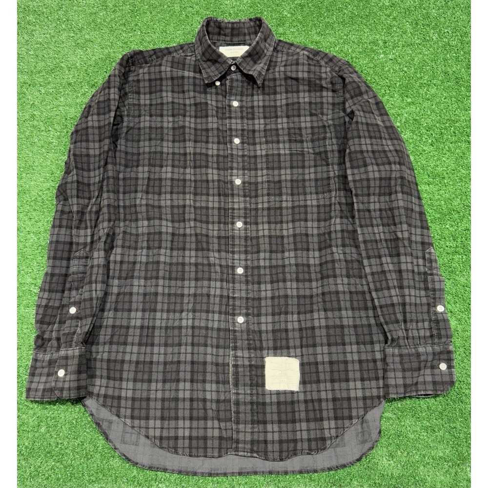 Thom Browne New York Oxford Button Up Plaid Shirt Men's‎ 4 Black Gray